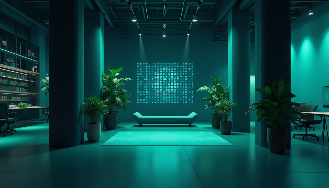 An office with green lights
