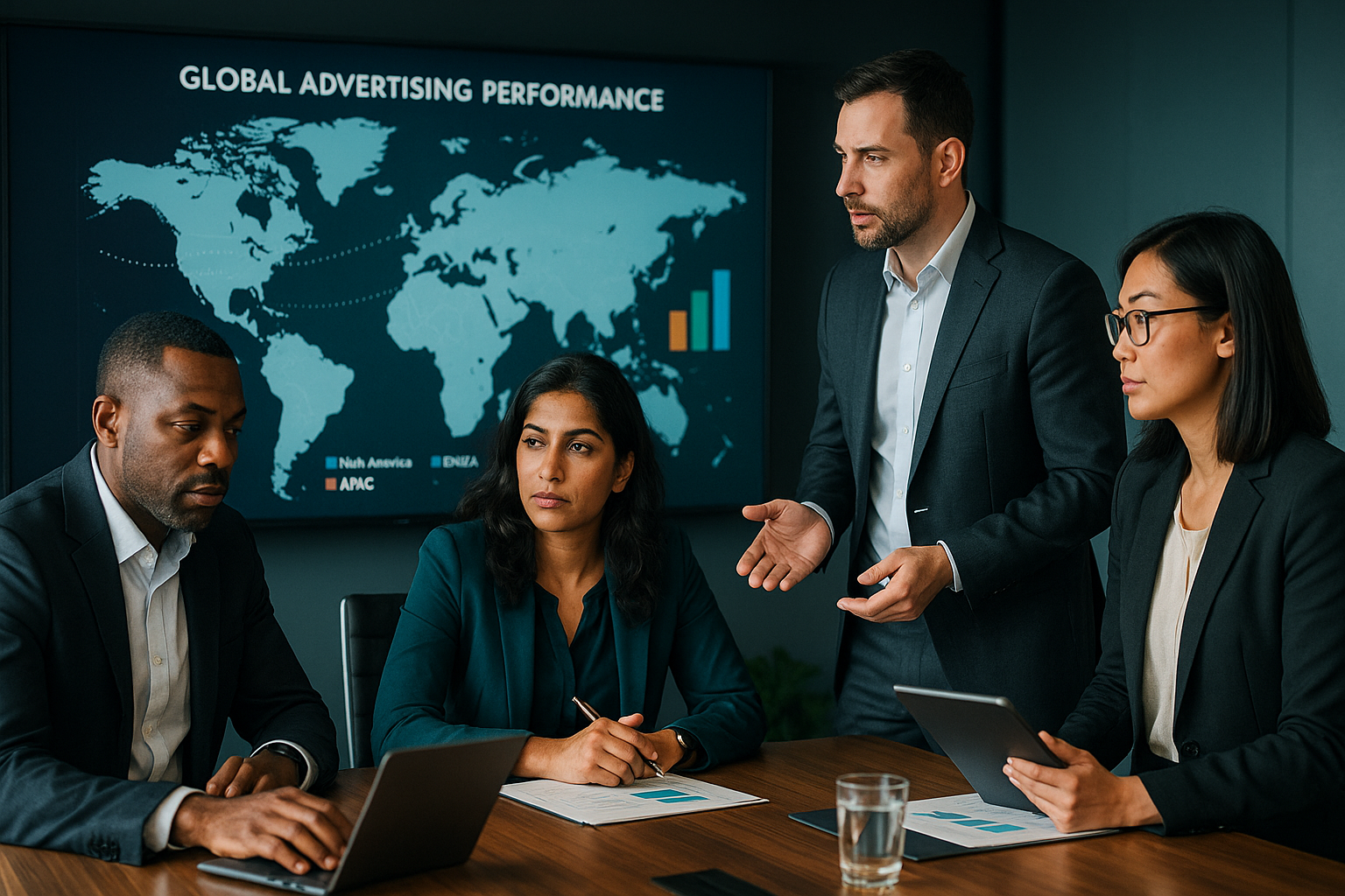 Business leaders reviewing global advertising trends and platform shifts across international markets
